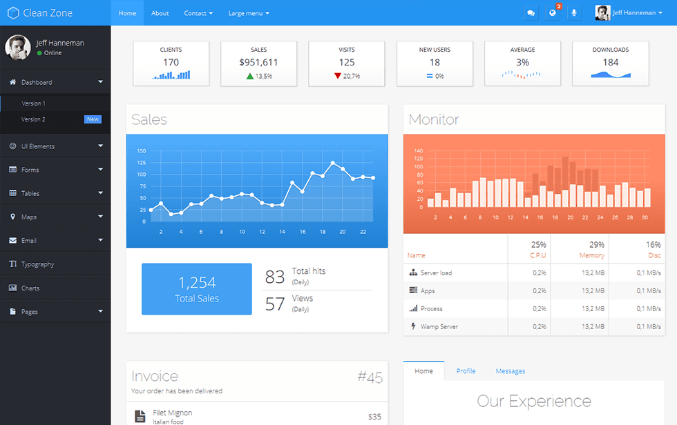 Clean Zone admin dashboard preview